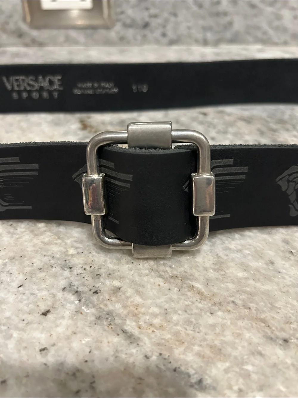 Versace Black Leather Belt with Silver Buckle